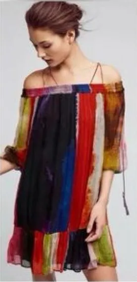 NWT Anthropologie Floreat Zora Dress Sz XS off the shoulder Multicolor thumbnail 1