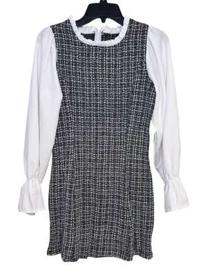 White Sleeve Black Tweed Shift Dress thumbnail 1