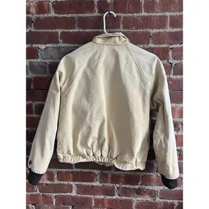 Obey Cream Canvas Bomber Jacket Corduroy Collar Brown Lining Short Women’s Sz M thumbnail 6