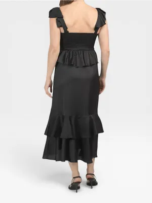 NWT Show Me Your MuMu Reese Ruffle Dress Satin Black SIZE XSMALL thumbnail 7