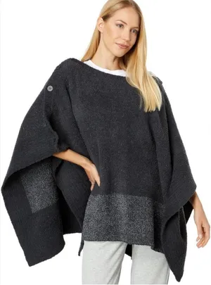Barefoot Dreams CozyChic Coastline Grey Pullover Poncho One Size thumbnail 1