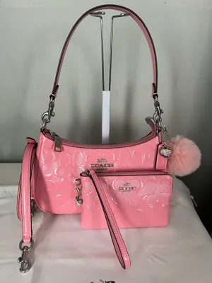 Coach Teri Shoulder Bag In Signature Leather With Heart Charm With Matching Wristlet thumbnail 1