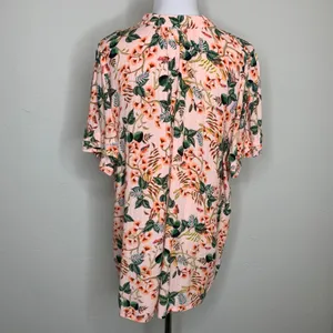 LOFT Peach Floral Blouse Crinkle Fabric Sz XL 100% Viscose thumbnail 2