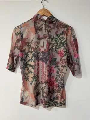 By Anthropologie Printed Mesh Turtleneck EUC thumbnail 4