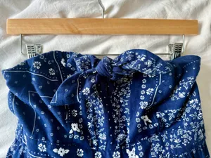 Strapless Bandana Print Midi Dress Blue thumbnail 3