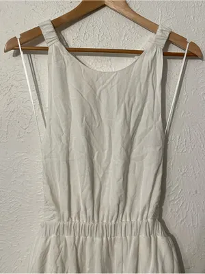 NWT Vici White White Linen Blend Open back Midi Dress Cutout Waist Medium thumbnail 5