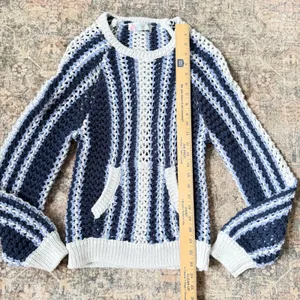 Free People Dayton Beach Navy White Striped Open Knit Crochet Sweater XS thumbnail 7