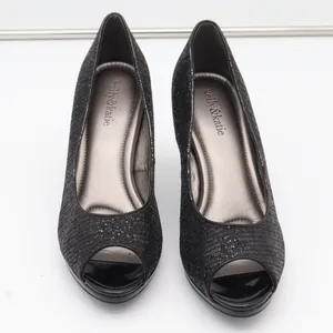 Kelly & Katie Pumps Womens 8.5 Peep Toe Black Shimmer Glitter Stiletto Good thumbnail 3