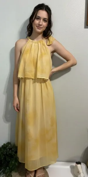 Even Vintage Yellow Tie-Dye Maxi Dress - Size XS - Boho Halter. thumbnail 1
