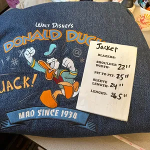 Vintage Disney Donald Duck Varsity Denim Jean And Khaki Jacket With Hood Size M thumbnail 9