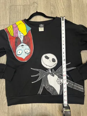 Disney Nightmare Before Christmas Jack & Sally Black Crewneck Sweatshirt thumbnail 6