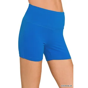 Zenana Outfitters Brushed Microfiber Wide Waistband Biker Shorts - Ocean Blue -‎ Large thumbnail 2