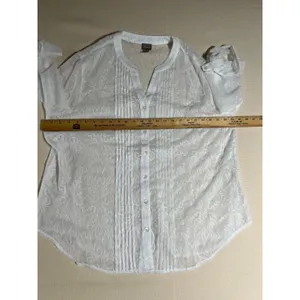 Chicos Sheer Embroidered White 3/4 Sleeve Button Front Pintuck Detail Sz 3 or XL thumbnail 6