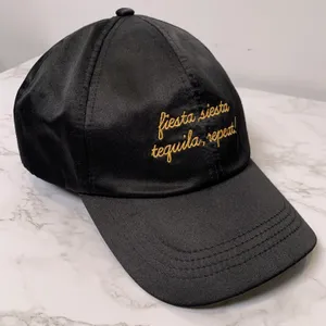 Fiesta Siesta Tequila Repeat Embroidered Black Satin Structured Baseball Cap thumbnail 6