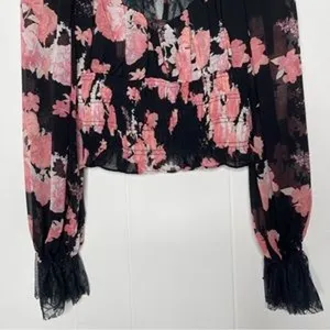 Free People Daphne Floral Lace Blouse In Midnight Combo NWT XS thumbnail 6