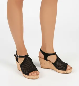 Franco Sarto Black Mesh Wedge Sandals Size 7.5 thumbnail 1