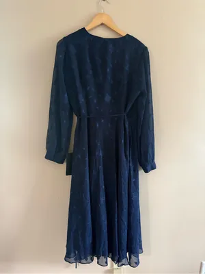 Lulus Evening of Elegance Navy Blue Floral Jacquard Wrap Midi Dress Size XL NWT thumbnail 5
