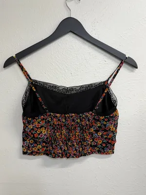 Papaya Floral Black Lace Trim Cami Crop Top Womens Small thumbnail 5
