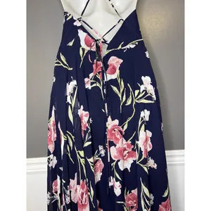 Lulus Dress Womens Medium Blue Floral Halter Maxi Sundress Crisscross Back thumbnail 7
