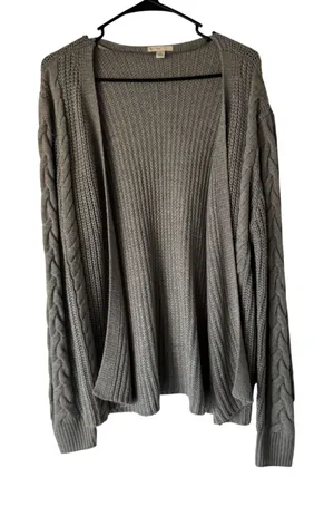 EST 1940 Gray Cable Knit Long‎ Sleeve Preppy Cardigan Sweater L Layering Boho thumbnail 1