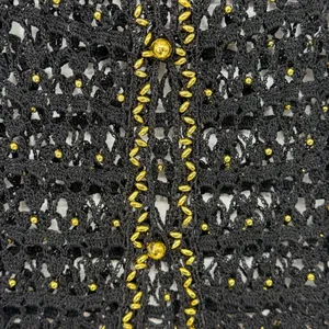 Vintage Korea Black Crochet Gold‎ Beaded Open Knit Boho Festival Vest thumbnail 3