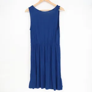Merona Fit & Flare Dress Womens Medium Royal Blue Rayon Stretch Pleated V Neck thumbnail 5