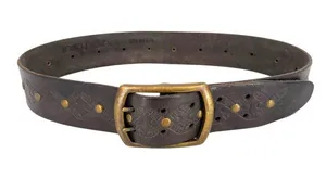 Linea Pelle Brown Leather Belt Solid Brass Buckle Studded Embossed Size Small thumbnail 1