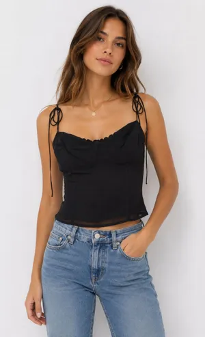REFORMATION Cropped Camisole Black Sz 0‎ thumbnail 1