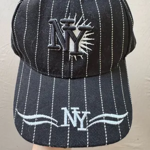 Embroidered Pinstriped New York Cap Black thumbnail 2