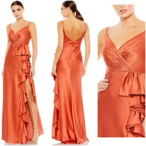 Mac Duggal 68551 Ruffle Slit High Waist Dress spice orange size 0 UB thumbnail 2