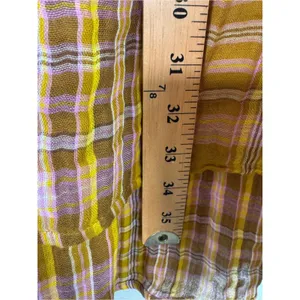 Anthropologie Yellow Pink Plaid Mini Dress Womens L Babydoll Boho Tie Back thumbnail 10