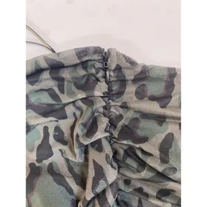 Steve Madden Mesh Tube Dress Army Green Leopard Print Ruched Midi DP28483F ‎ M thumbnail 5
