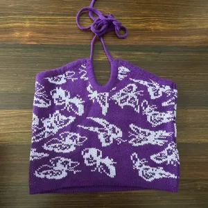 Purple and White Knitted Halter Top thumbnail 1