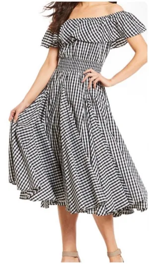 Chelsea & Theodore Womens Gingham Smocked Cottagecore Picnic Milkmaid Dress XL thumbnail 1