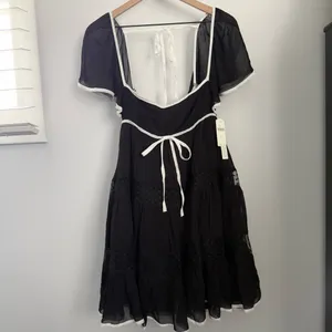 Anthropologie‎ Maeve XS Flutter Sleeve Bow Babydoll Dress Black White Whimsigoth thumbnail 3