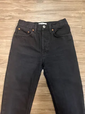 RE/DONE Originals 70s High Rise Stove Pipe Jeans 25 Fits 26x25 Black $265 thumbnail 3