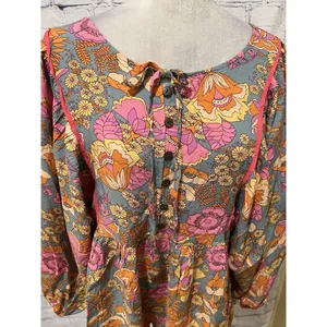 RusttyDustty Boho Floral Long Sleeve Button Front Shorts Romper Size 0XL thumbnail 2