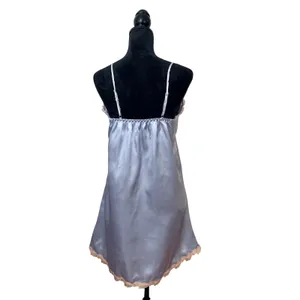 Pastel Blue Satin Lace Chemise Nightgown Cream Floral Embroidery Ethereal Dress thumbnail 3