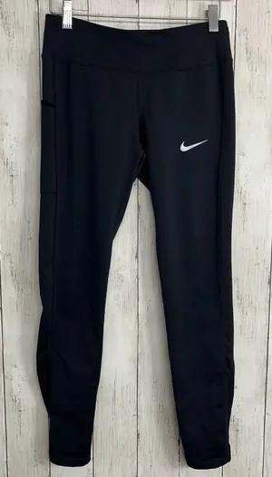 Nike Dri-Fit Black Cropped Mesh Bottom Drawstring Zip Pocket Stretch Leggings thumbnail 1