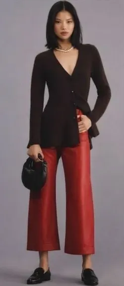 NWT Anthropologie‎ Maeve The Colette Faux Leather Crop Wide-Leg Pants Size 30 thumbnail 1