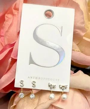 NWT Anthropologie Cubic Zirconia Initial “S” Earrings Two Pairs thumbnail 1