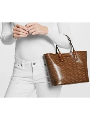 Michael Kors Jodie Small Logo Jacquard Tote Bag in Luggage Tan thumbnail 2