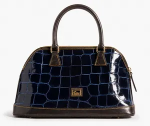 Dooney & Bourke Womens Satchel Med Navy Patent Leather Croc Embossed Dome Bag thumbnail 1