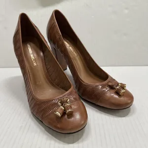 Antonio Melani Tassel Pump‎ Shoes Womens 9 Brown Leather Block Heel Round Toe thumbnail 2