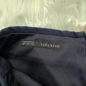 Zara‎ Basic Women's Size Medium Pencil Skirt Navy Blue Chino Exposed Gold Zipper thumbnail 5
