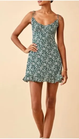 Reformation Esther Green Floral Mini Dress Sz 12 thumbnail 1
