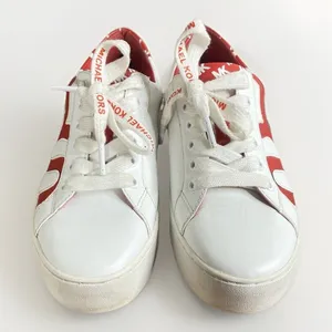 Michael Kors Womens Poppy Graphics Logo Sneaker Shoes Red/White Size 6.5 Leather thumbnail 3