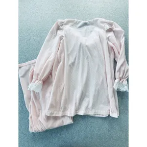 VTG 70s 80s Val Mode Pink 2PC Pajama Set Lace Yoke Cottagecore Coquette Medium thumbnail 4
