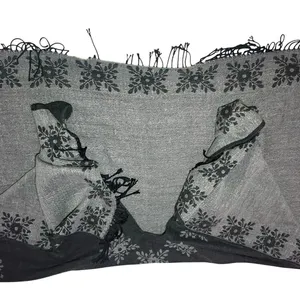 Fuzzy Oversized Layering Ruana Wrap Black Gray Floral Boho Fringe Cape Shawl OS thumbnail 3