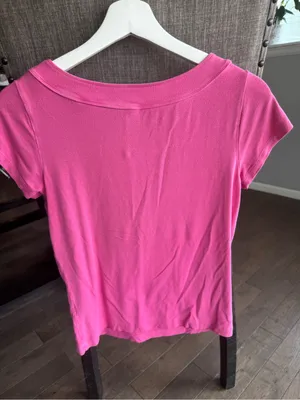 Hillard & Hanson Bright Pink Scoop Neck Short Sleeve Tee thumbnail 5